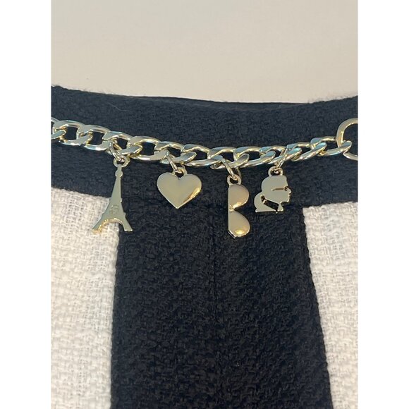 Karl Lagerfeld Paris Womens White & Black Mini Skirt W/ Gold Charm Accents Size - Picture 3 of 7